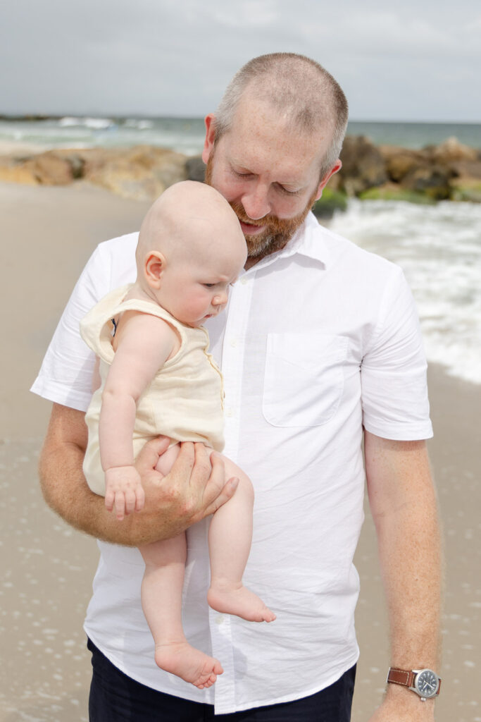 dad and baby beach photoshoot