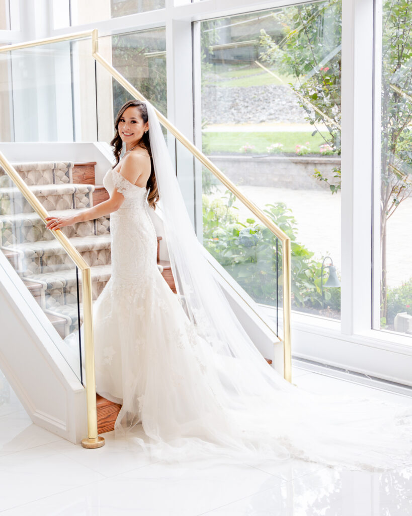 bride on grand staircase