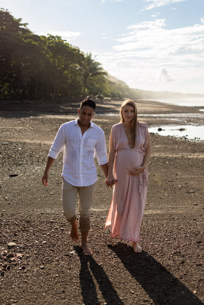 pregnant woman walking with husband